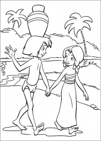 Mowgli With Indiana Girl  Coloring Page